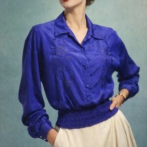 𝅺PURPLE  Vintage Satin embroidered Dye Cut Blouse